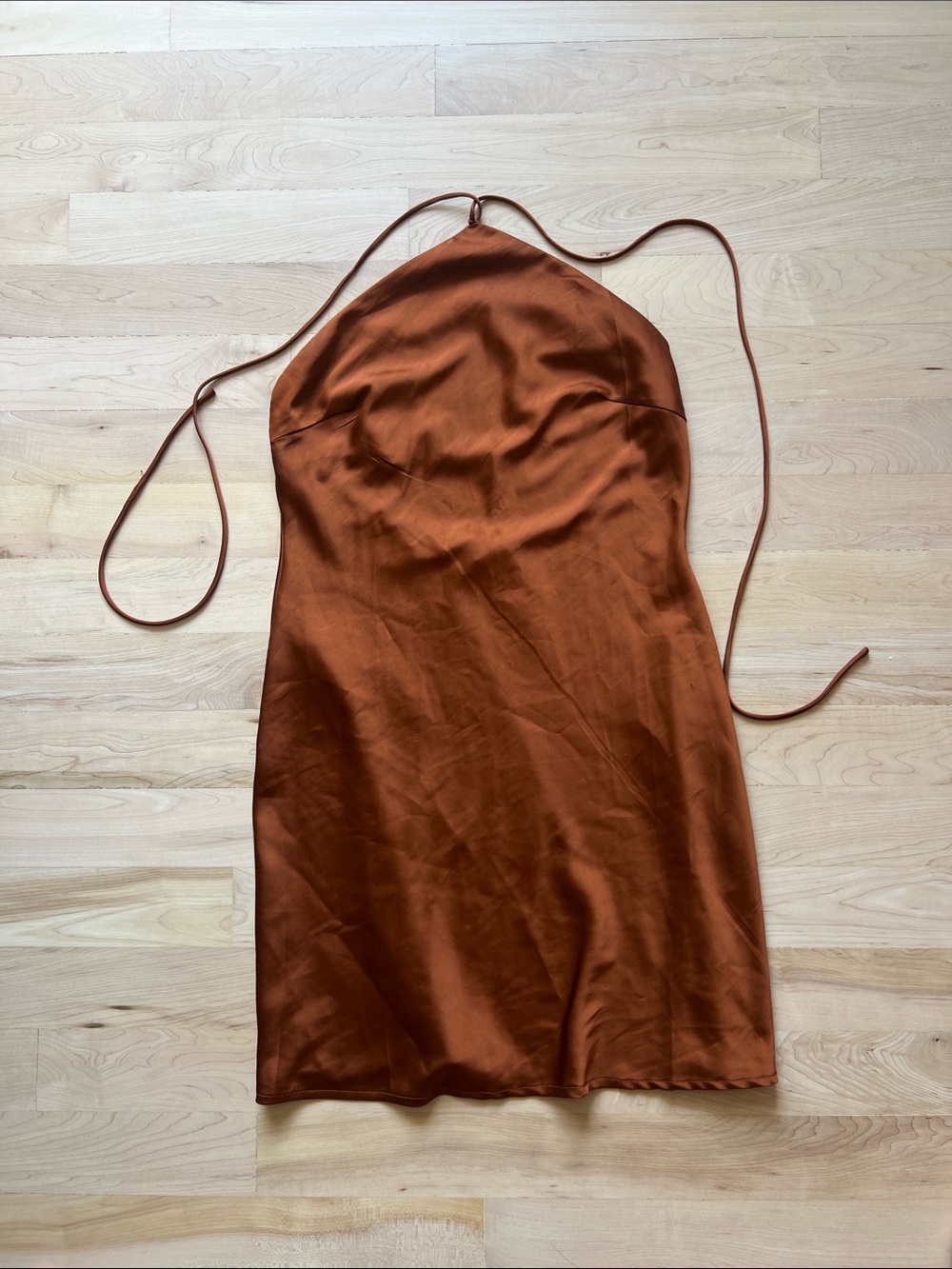 Satin Halter Slip Dress in Burnt Copper
